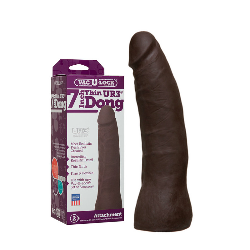 Dildo Realístico Fino Doc Jonhson VAC-U-LOCK Escuro - 17cm