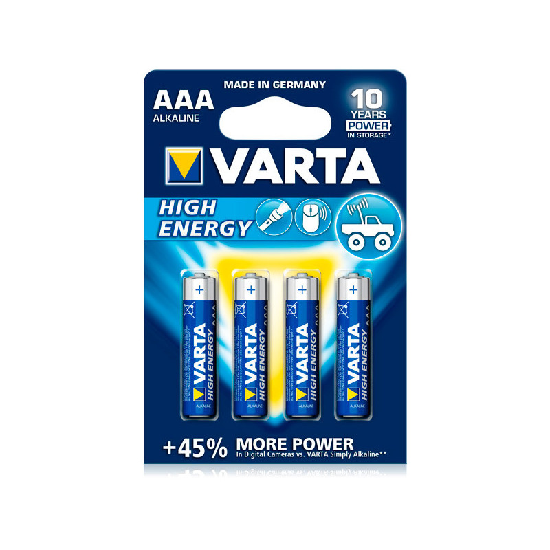 Pilhas Varta Hi Energy Alcalinas AAA/LR3 - Pack 4 Pilhas Varta Hi Energy Alcalinas AAA/LR3 - Pack 4